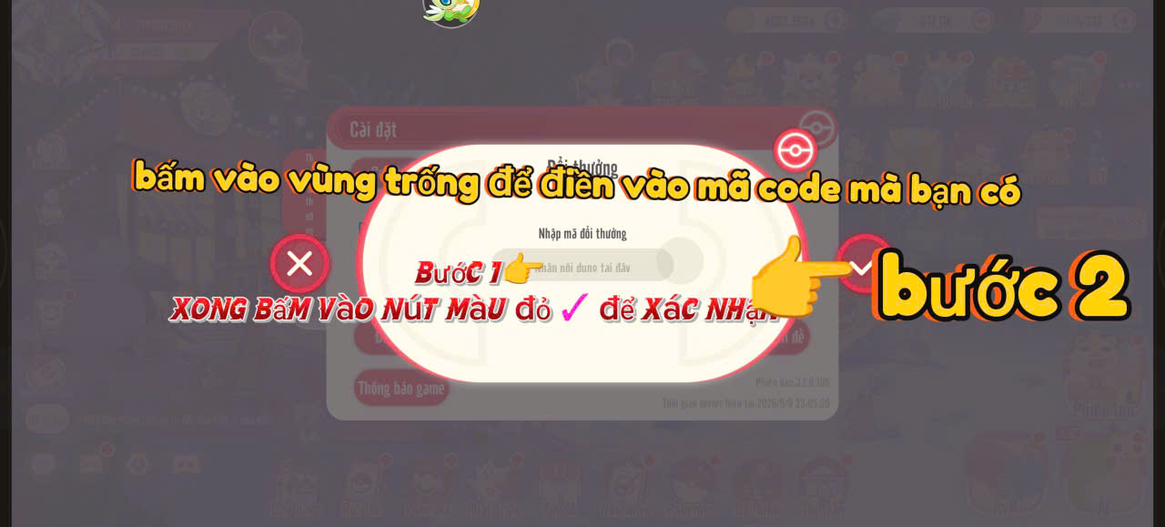 Ô nhập mã trong cửa sổ đổi quà